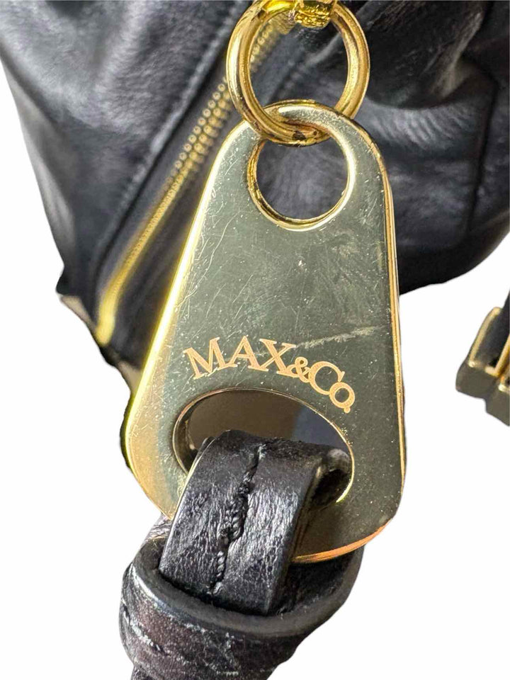Max & Co Black Leather Gold Tone Zipper Tote Purse