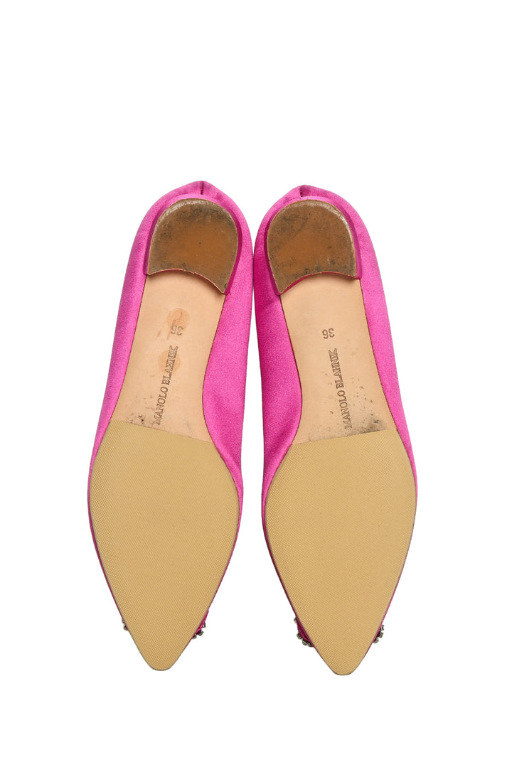 Manolo Blahnik Size 36 Hangisi Satin Jewel Buckle Flats