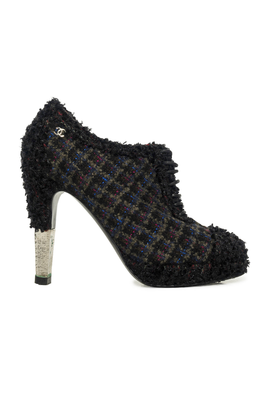 Chanel Size 36 Tweed Lace Up Ankle Boots