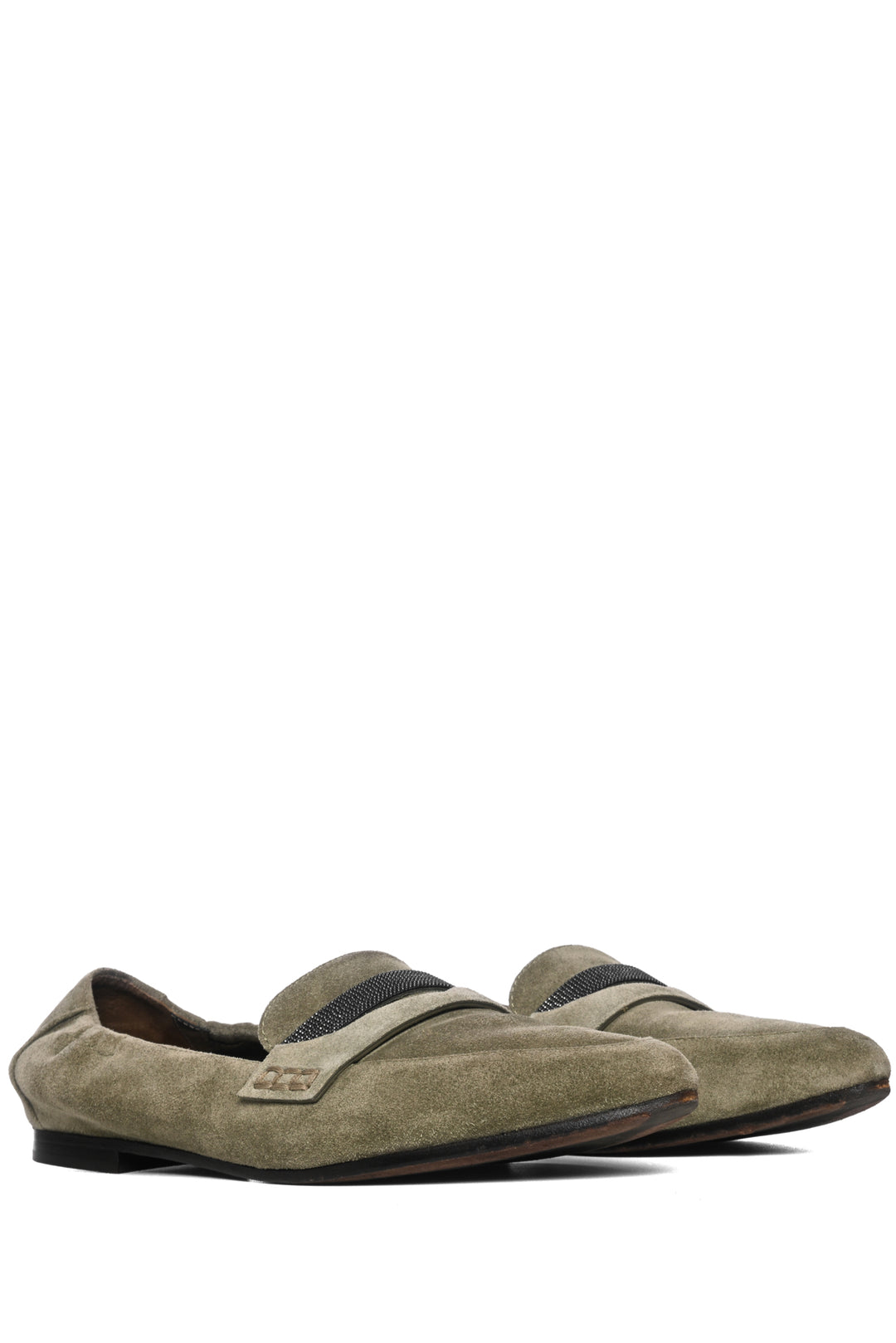 Brunello Cucinelli Size 37.5 Monili Embellished Suede Loafers