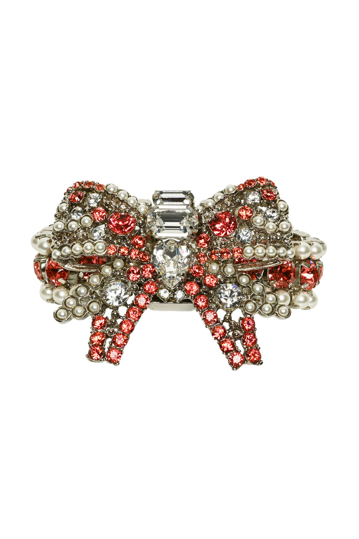 Miu Miu Crystal & Faux Pearl Bow Bracelet