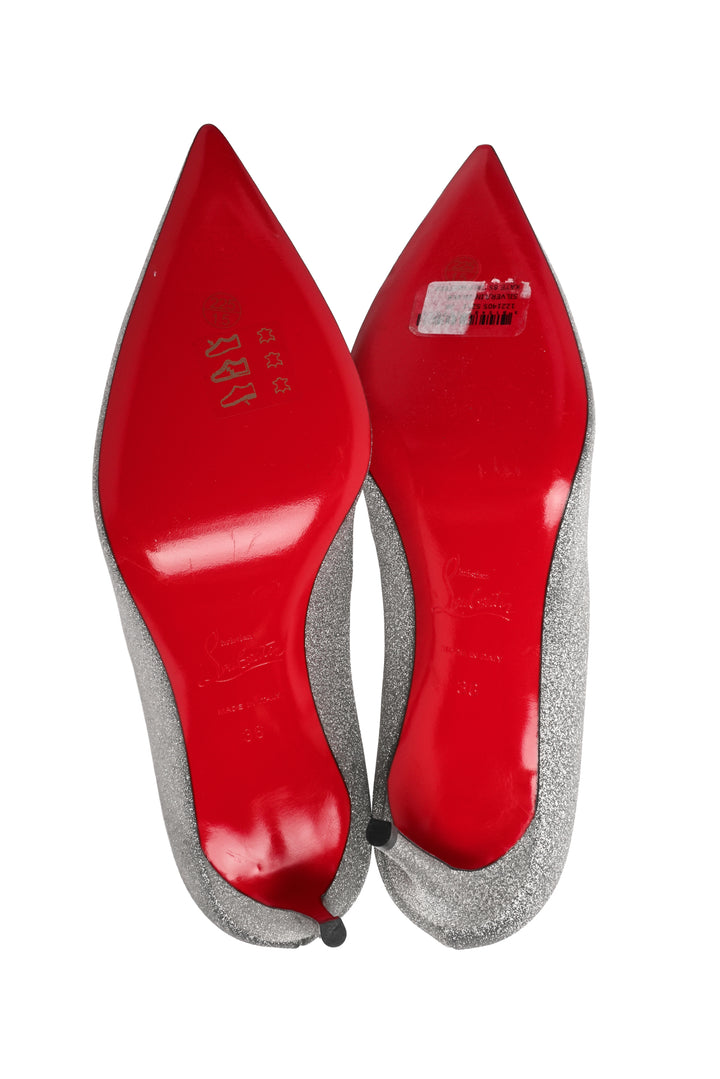 Louboutin Size 36 Kate 85 Silver Sparkle Pumps