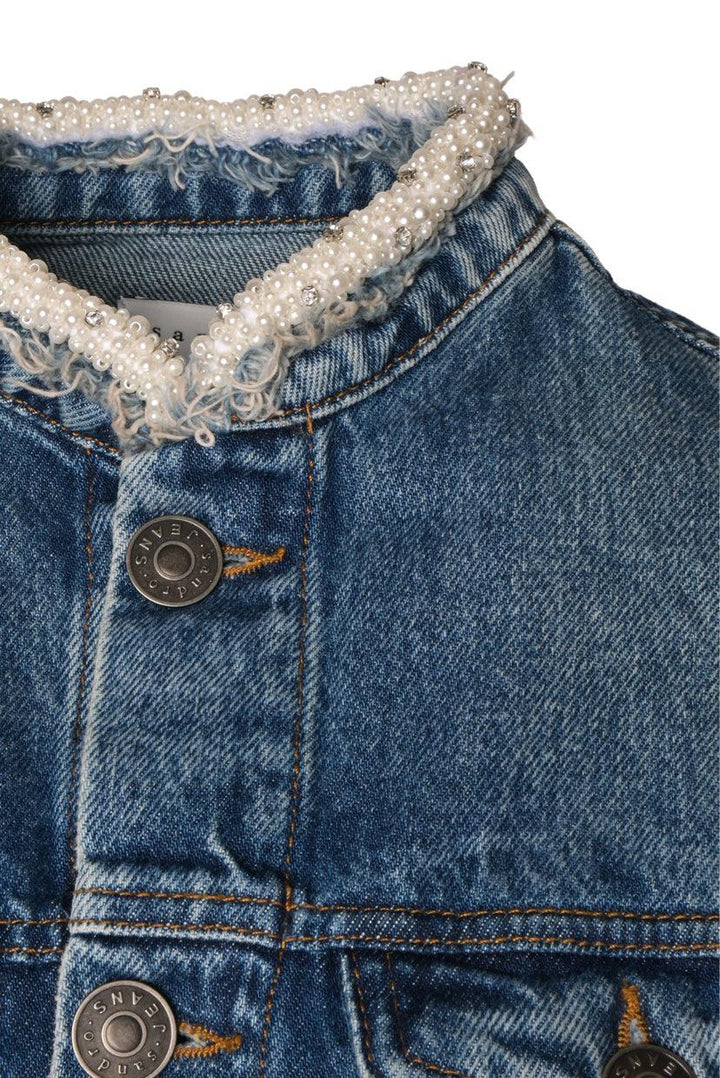 Sandro Size 36 Pearl Trimmed Denim Jacket