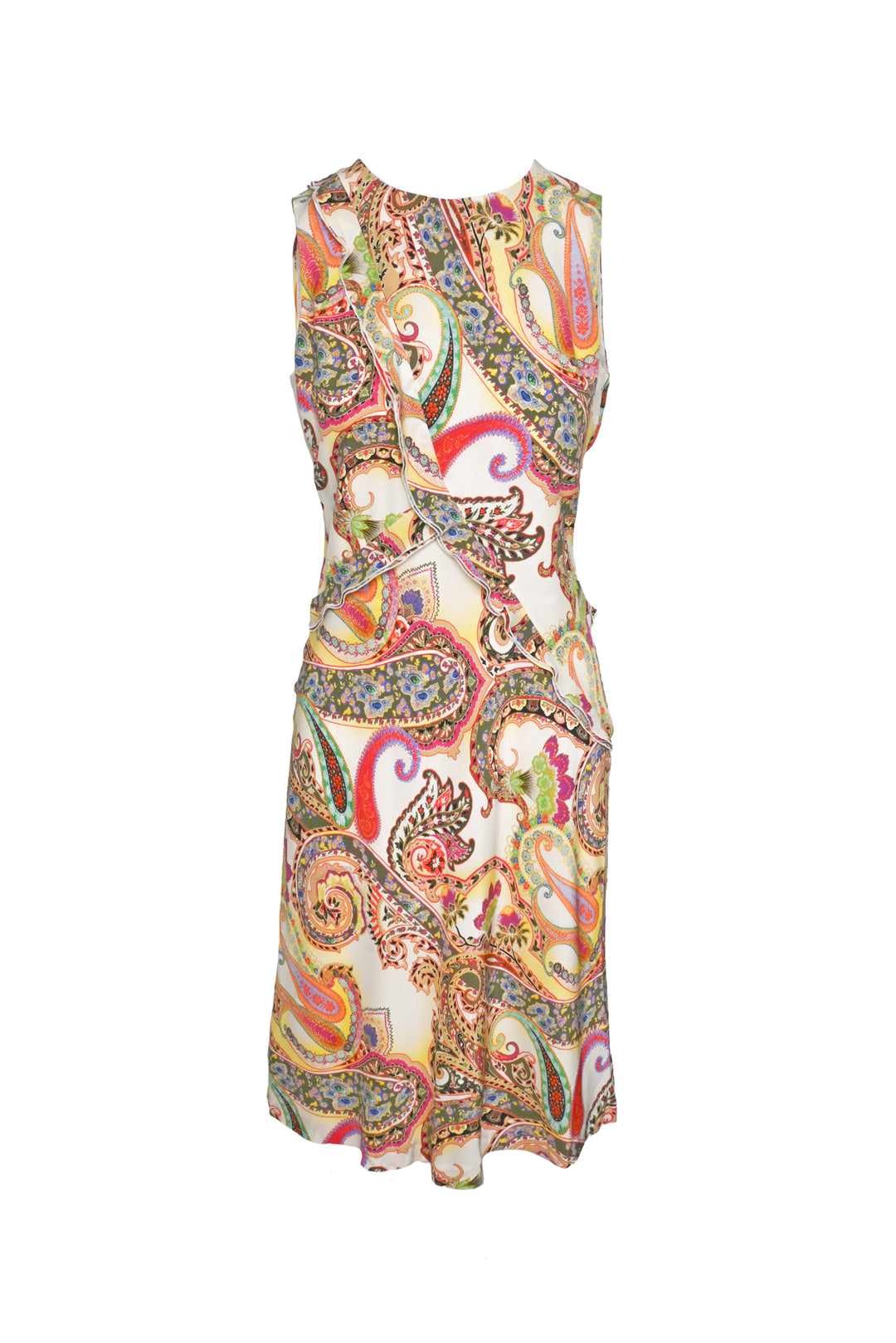 Etro Size 42 Silk Printed Sleeveless Midi Dress