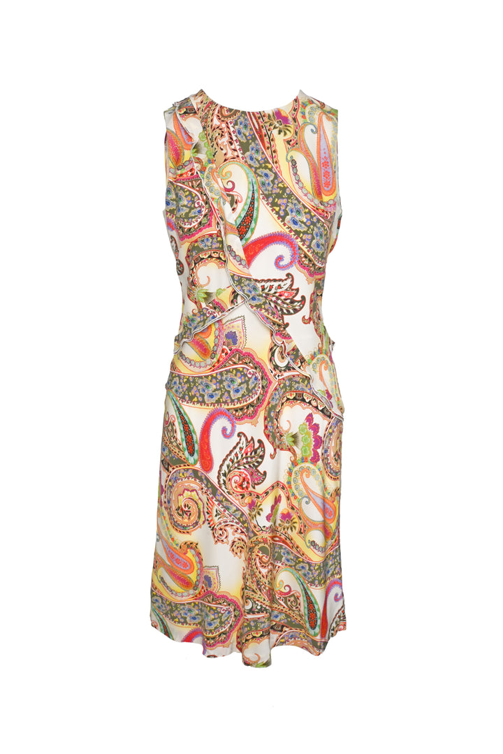 Etro Size 42 Silk Printed Sleeveless Midi Dress