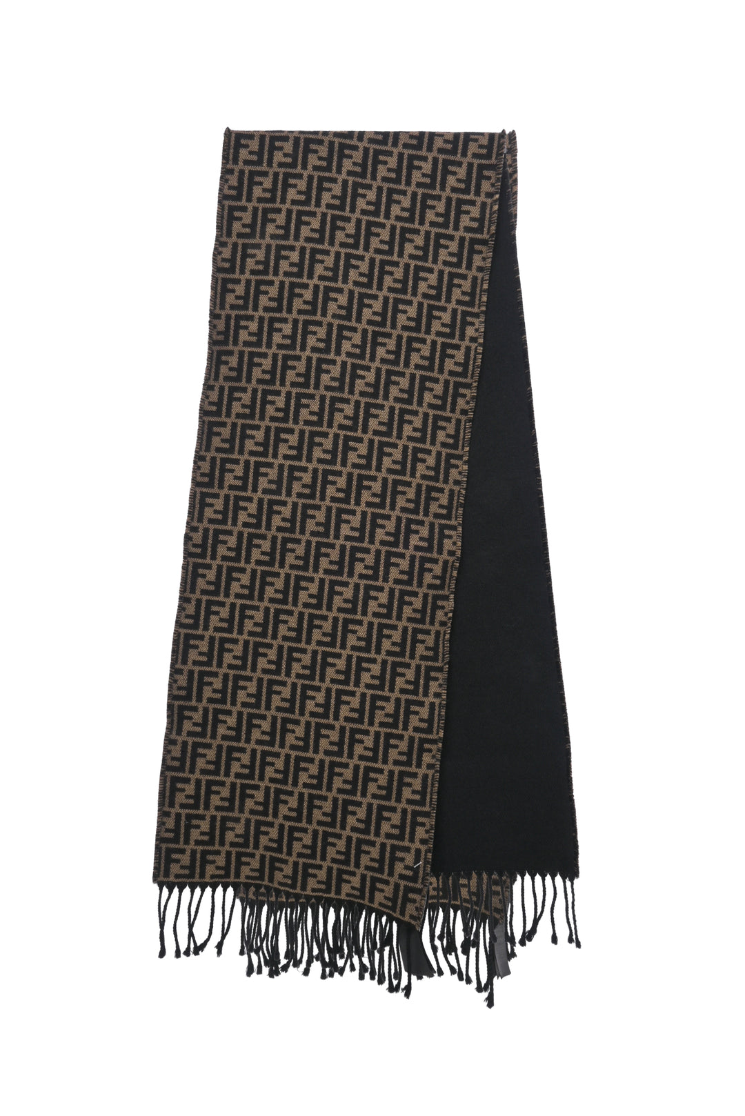 Fendi Size OS Fringe Trim Zucca Print Wool Scarf