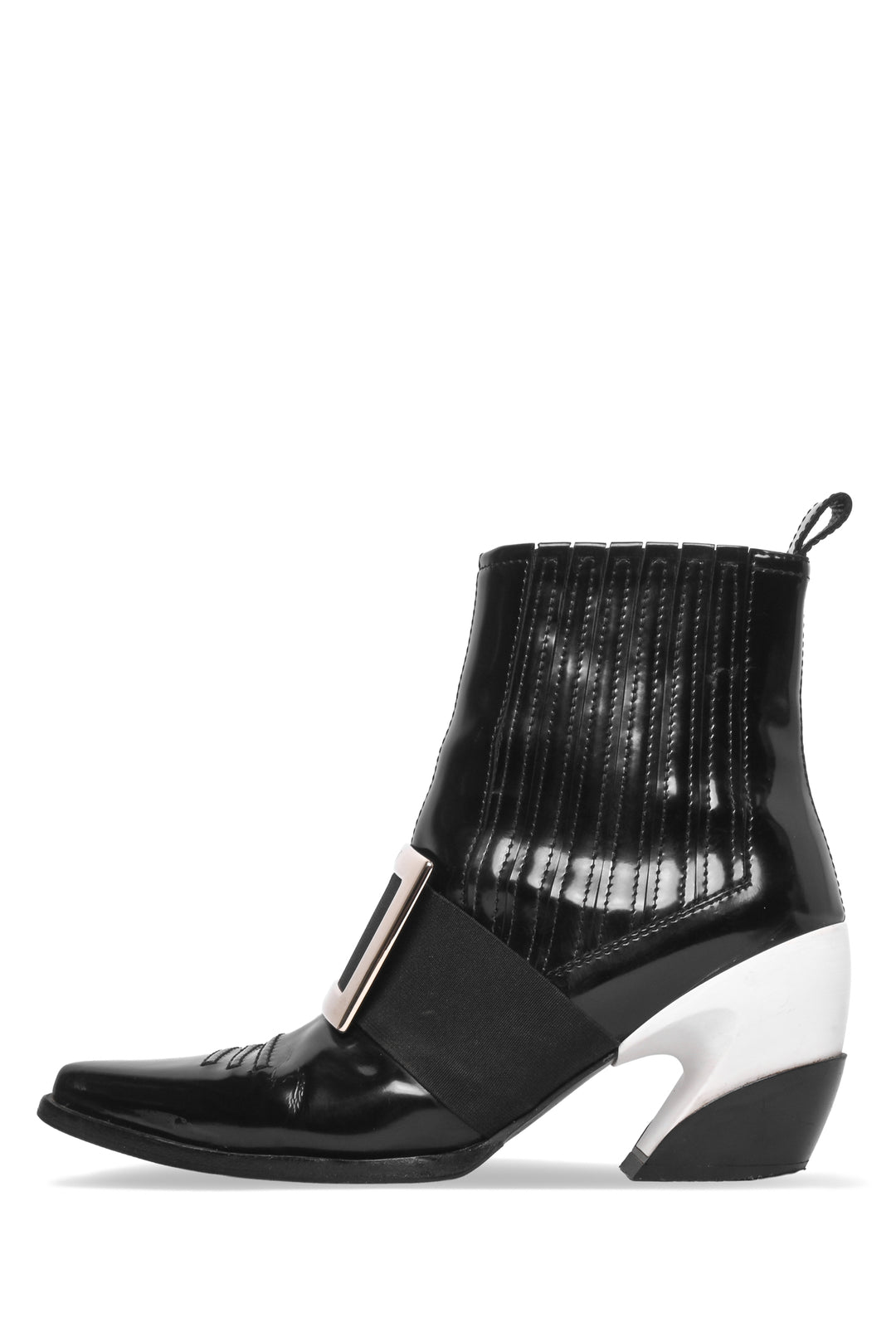 Roger Vivier Size 39.5 Viv Two-Tone Patent Western Ankle Boots