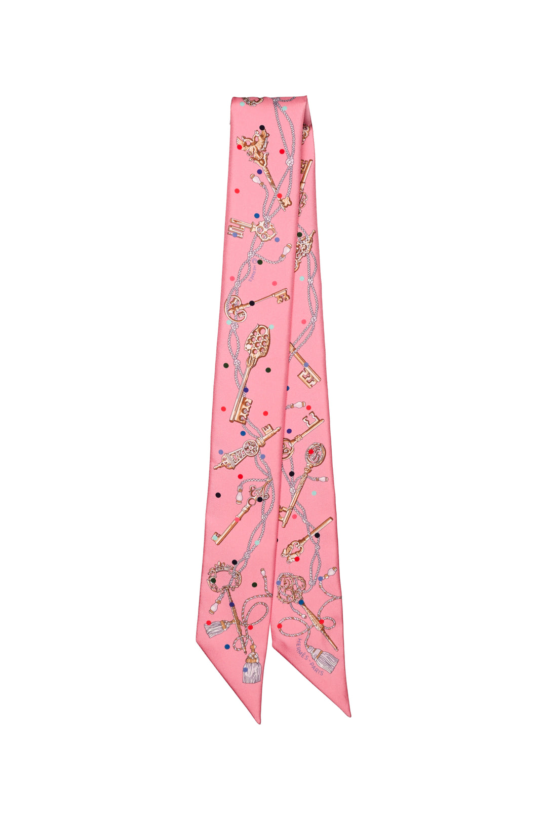 Hermes Les Cles A Pois Silk Twilly Scarf