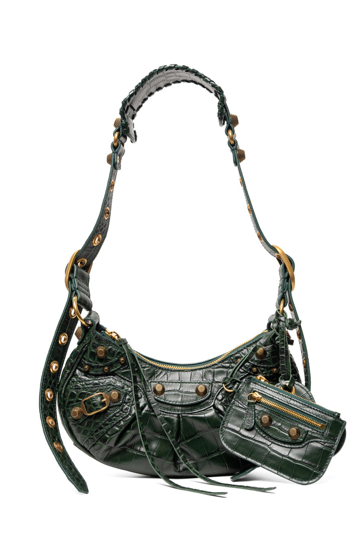 Balenciaga Forest Green Crocodile Embossed Calfskin Le Cagole XS Shoulder Bag