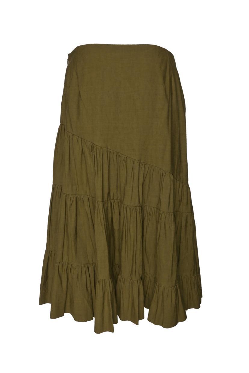 Dries Van Noten Size 40 Linen-Blend Tiered Skirt