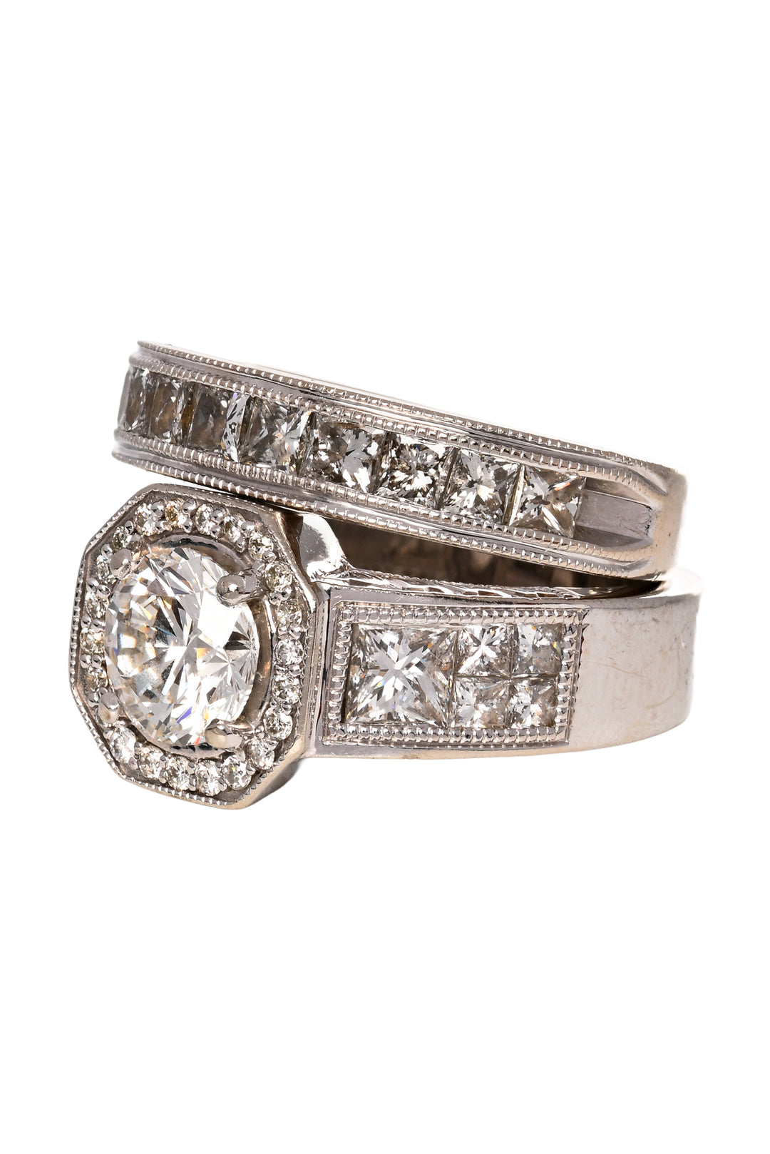 14K White Gold & Diamonds Duo Set Size 5/4 Rings
