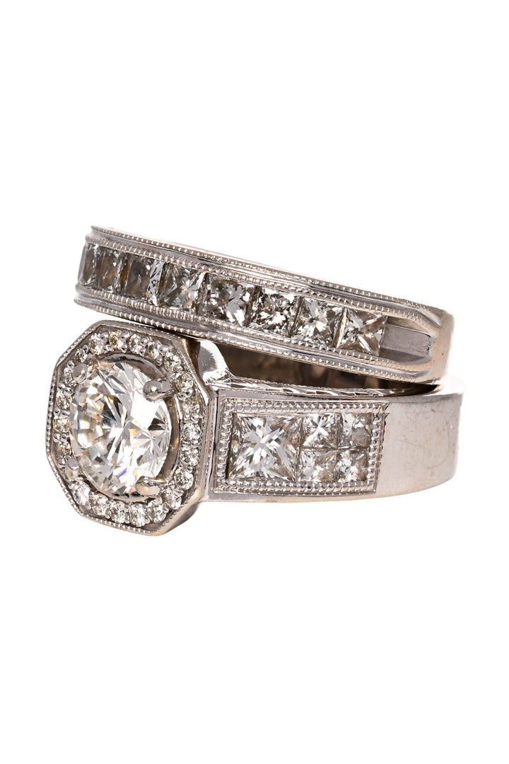 14K White Gold & Diamonds Duo Set Size 5/4 Rings