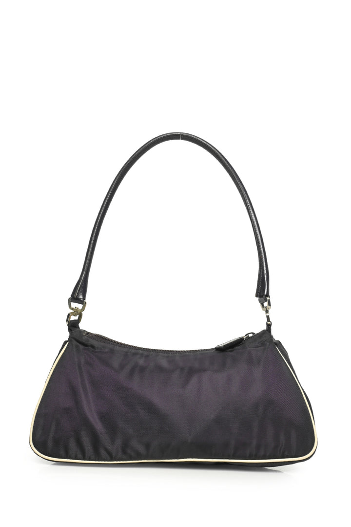 Prada Vintage 1990s Leather Flower Applique Nylon Shoulder Bag