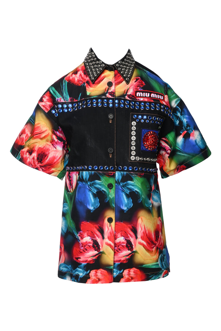 Miu Miu Size 38 2018 Resort Runway Embellished Denim Shirt
