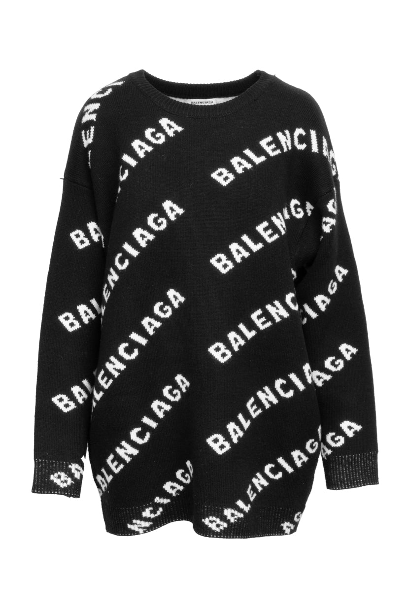 Balenciaga Size M 2018 All Over Logo Knit Sweater