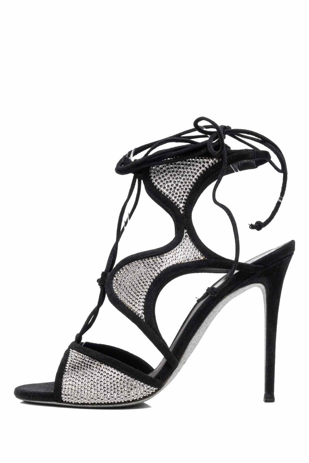 Rene Caovilla Size 37 Crystal Embellished Suede Heeled Sandals