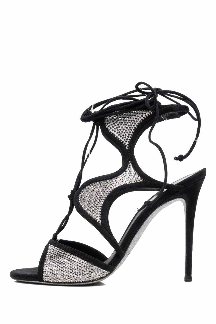 Rene Caovilla Size 37 Crystal Embellished Suede Heeled Sandals