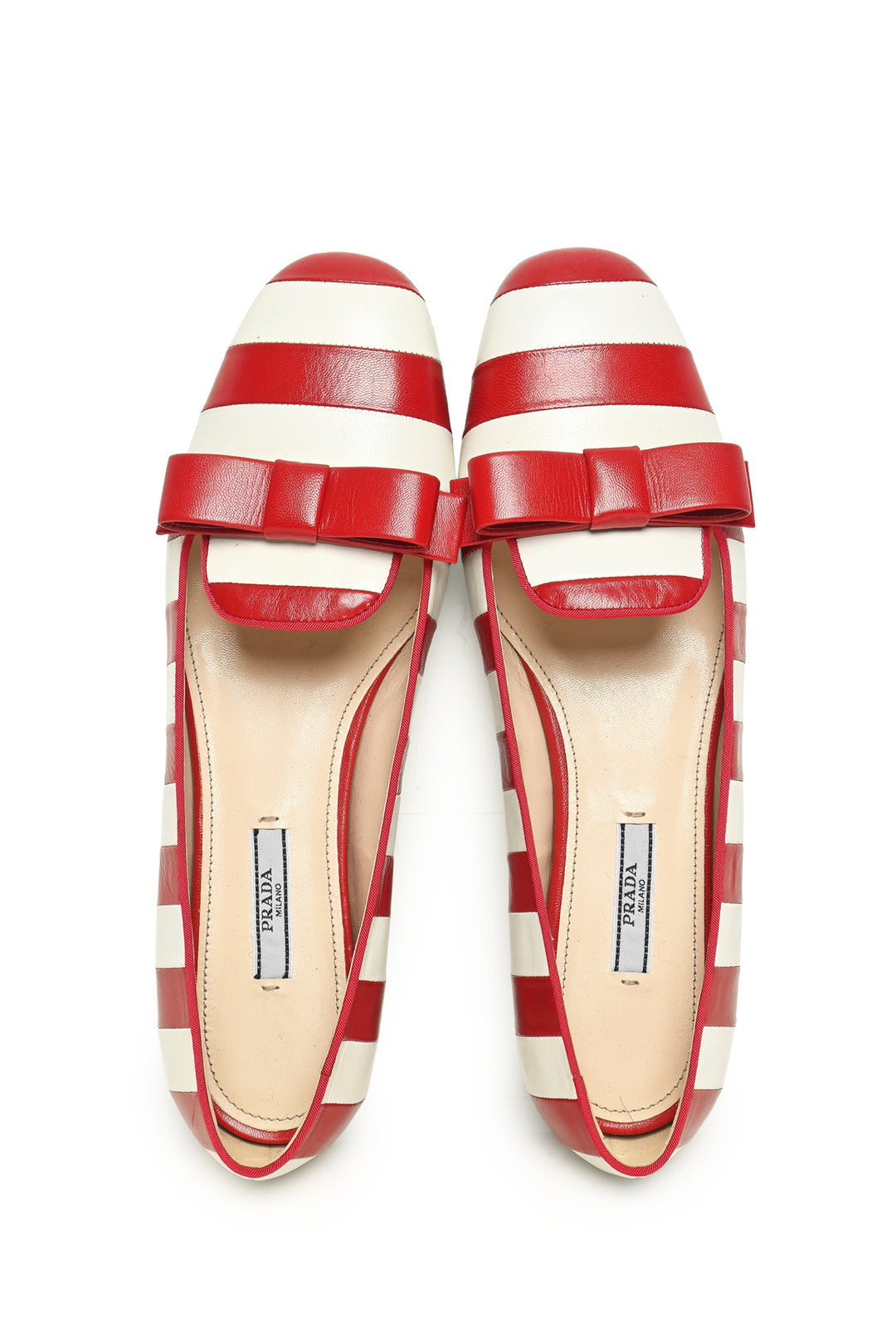 Prada Size 40.5 Striped Bow Flats
