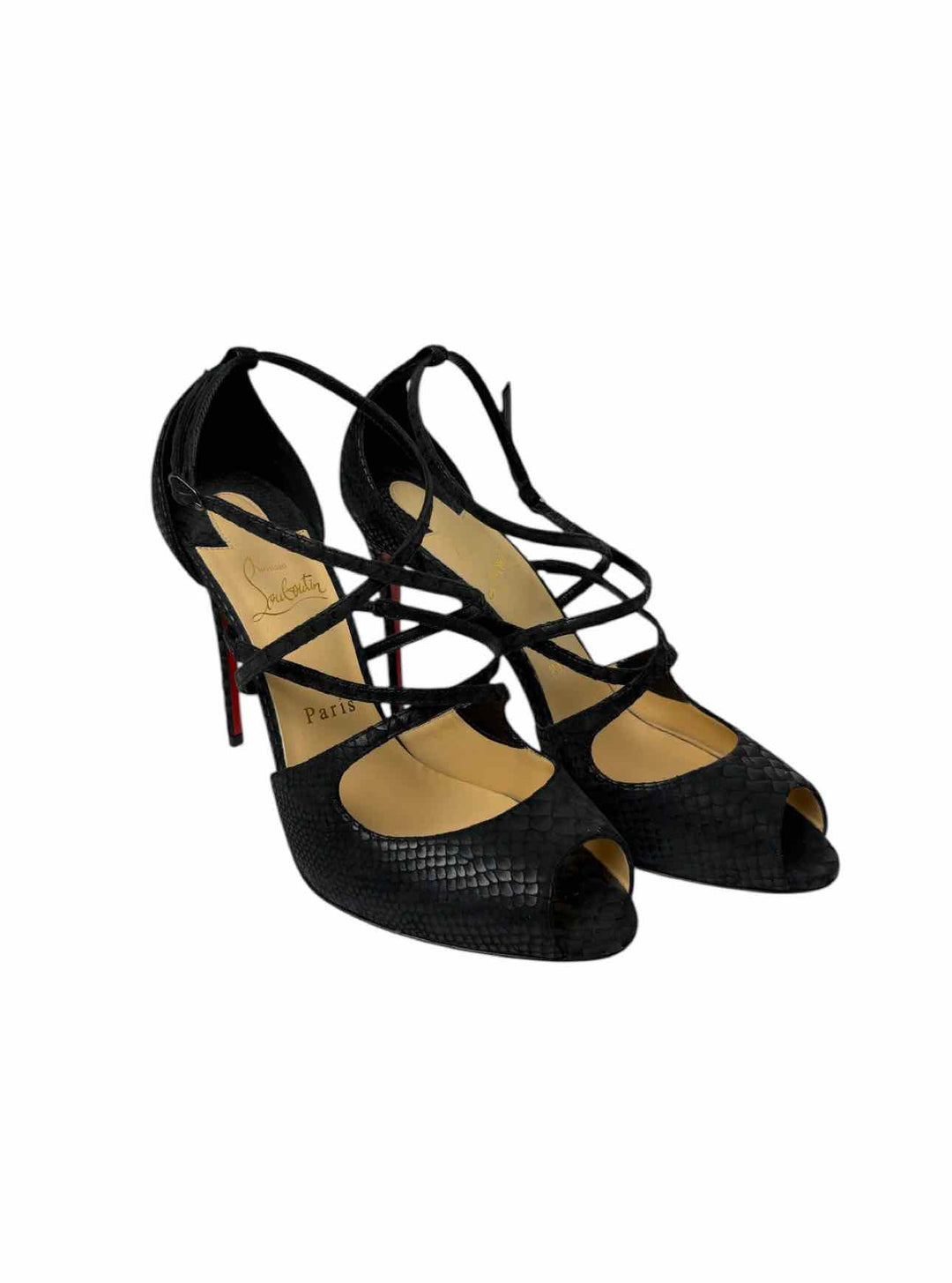 Louboutin Size 38.5 Embossed Snake Print Leather Pumps