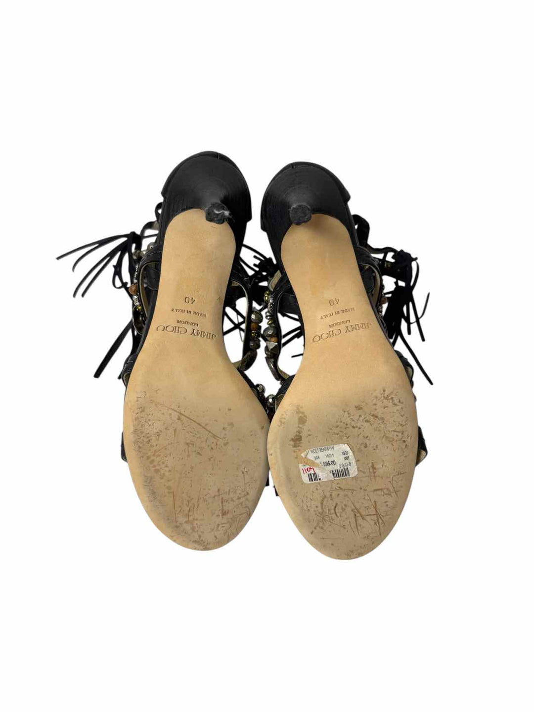 Jimmy Choo Beaded Leather Fringe Size 40 Sandals