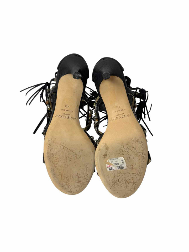 Jimmy Choo Beaded Leather Fringe Size 40 Sandals