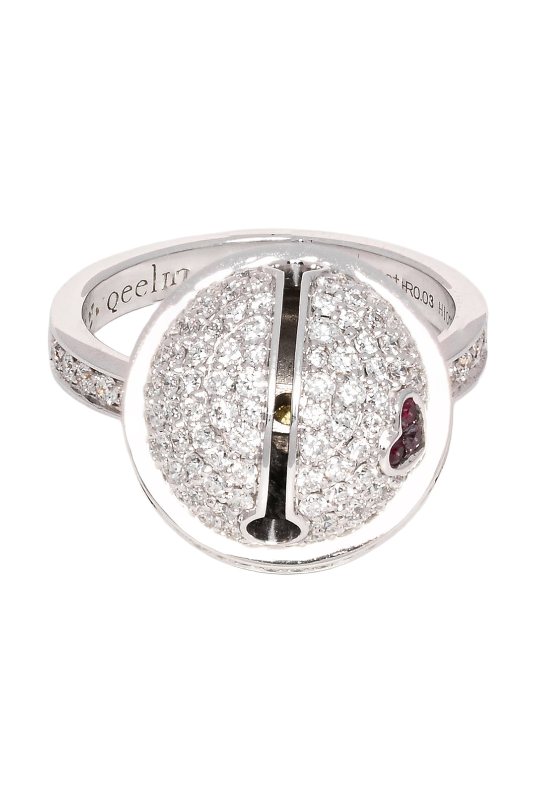 Qeelin Size 5.5 Ling Long 18K White Gold, Pave Diamond & Ruby Bell Ring