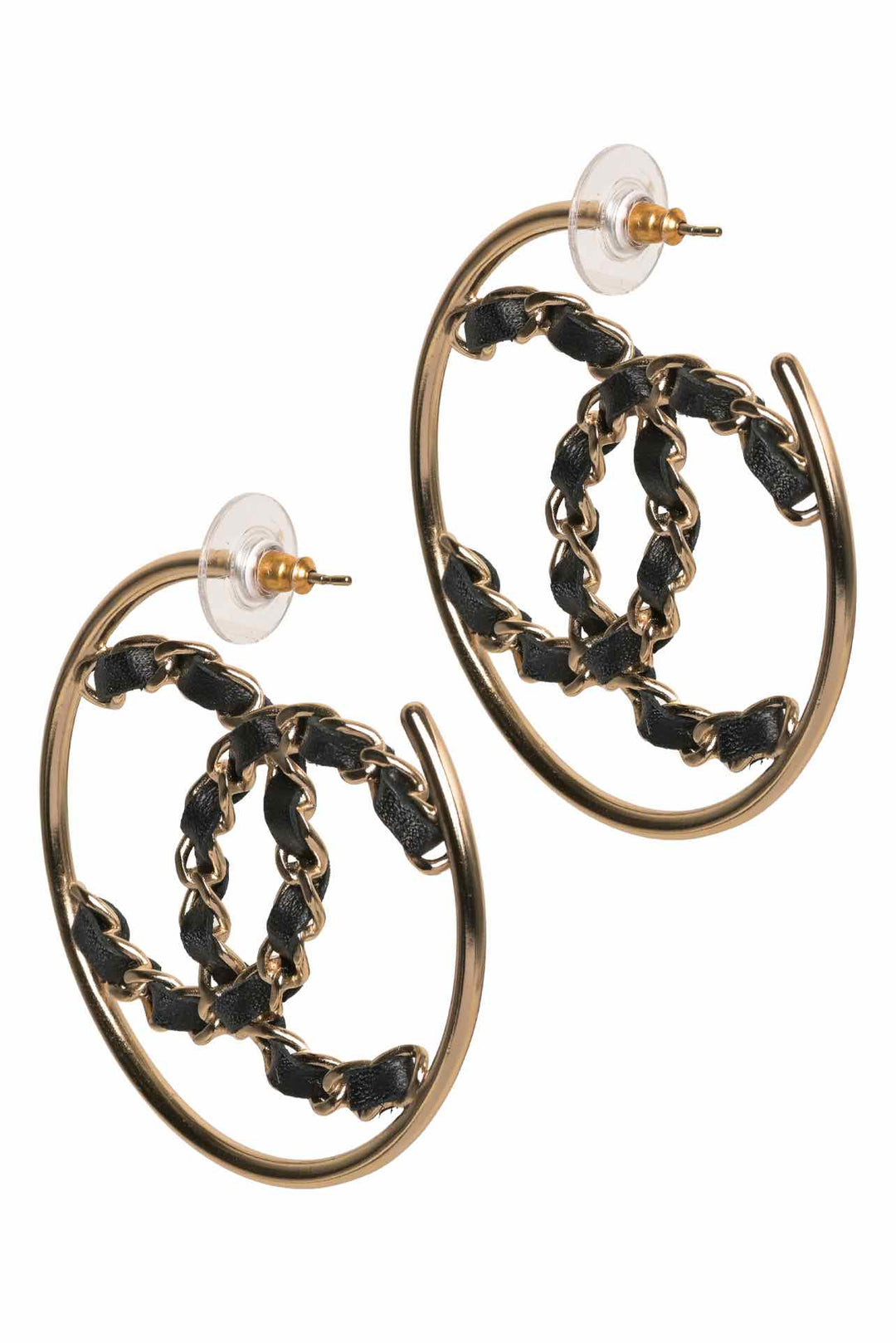 Chanel 2019 CC Leather Woven Hoop Earrings