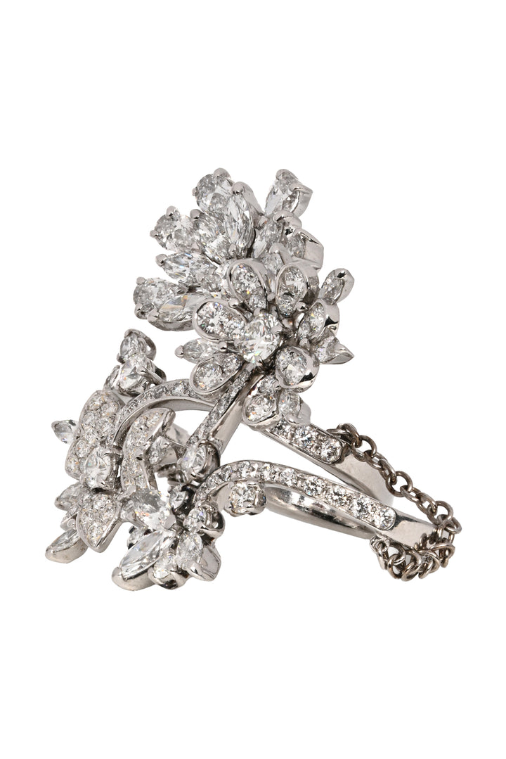 18K White Gold Floral Multi-Diamond Ring Set
