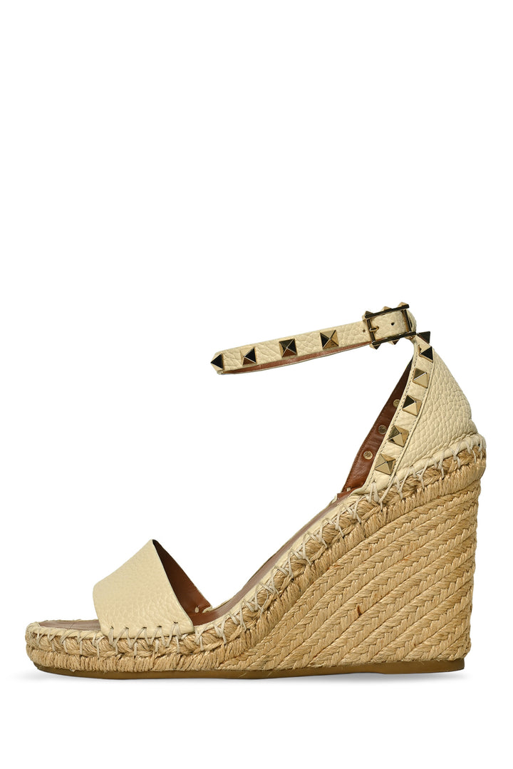 Valentino Size 38 Rockstud Leather Espadrilles Wedge Sandals