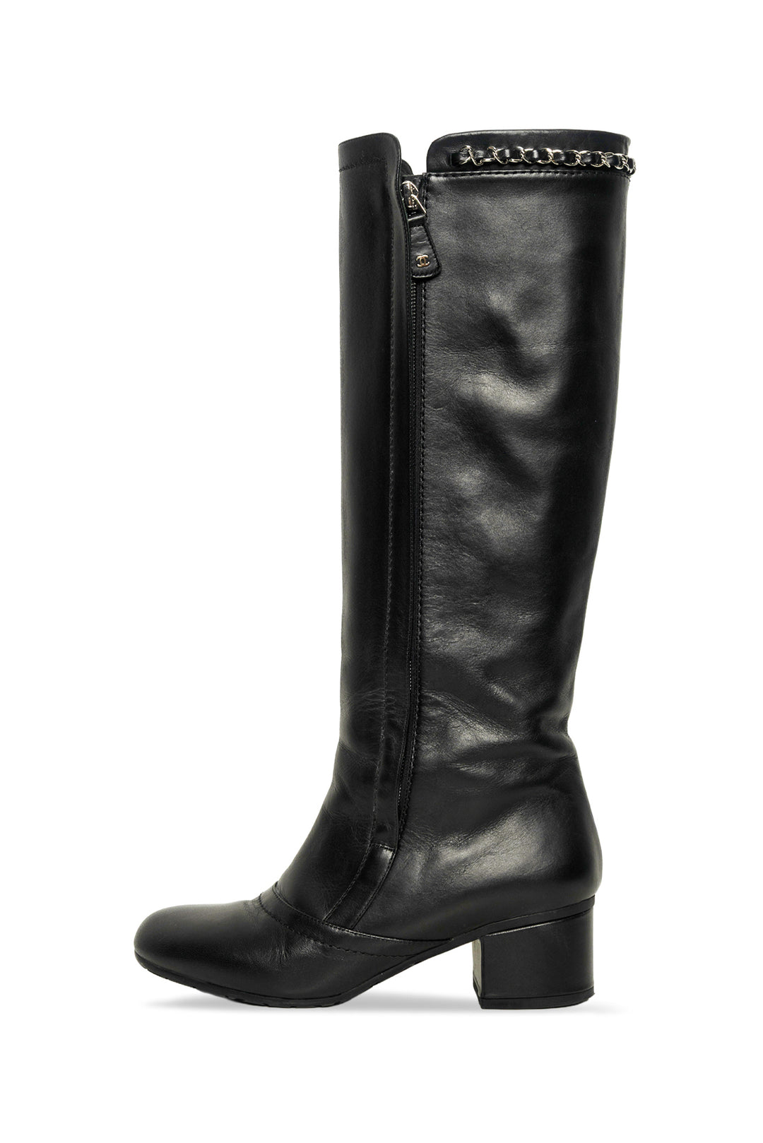 Chanel Size 37 Knee High Chain Detail Boots