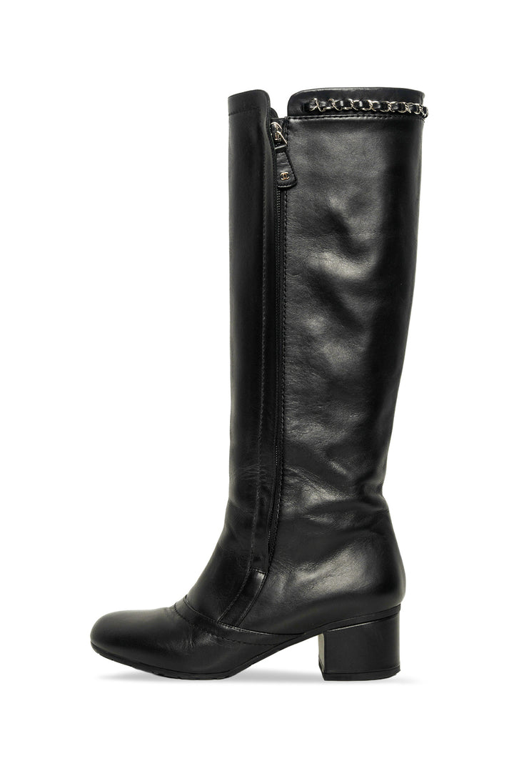 Chanel Size 37 Knee High Chain Detail Boots