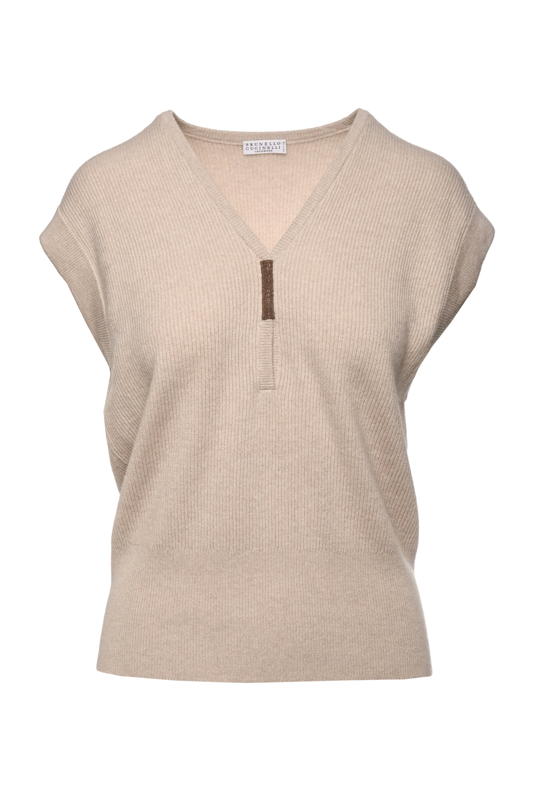 Brunello Cucinelli Size S Cashmere V Neck Embellished Sleeveless Sweater