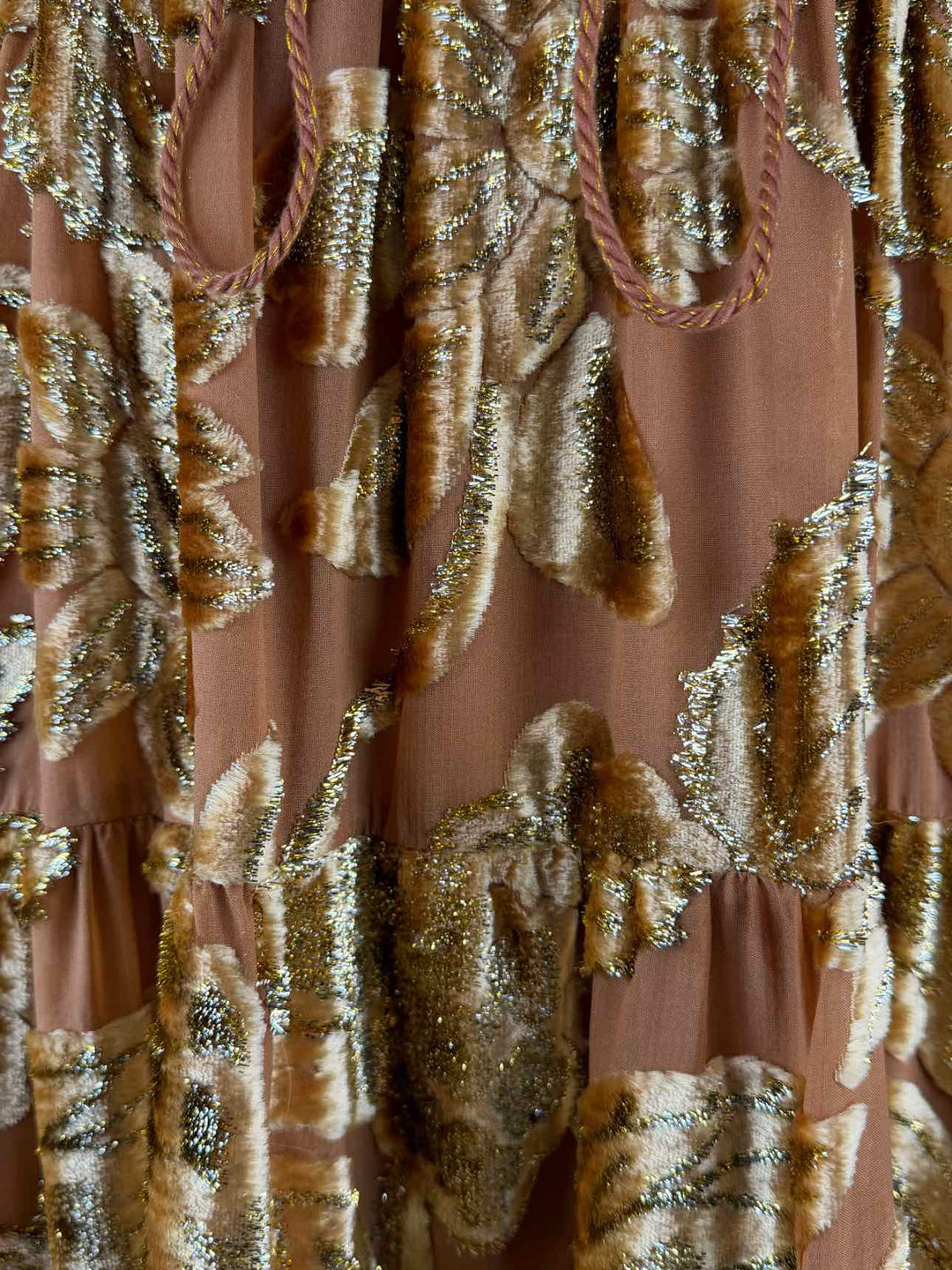Ulla Johnson Size 4 Rose Gold Metallic Floral Velvet Loretta Dress