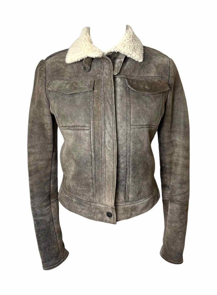 John Varvatos Size 42 Shearling Leather Jacket