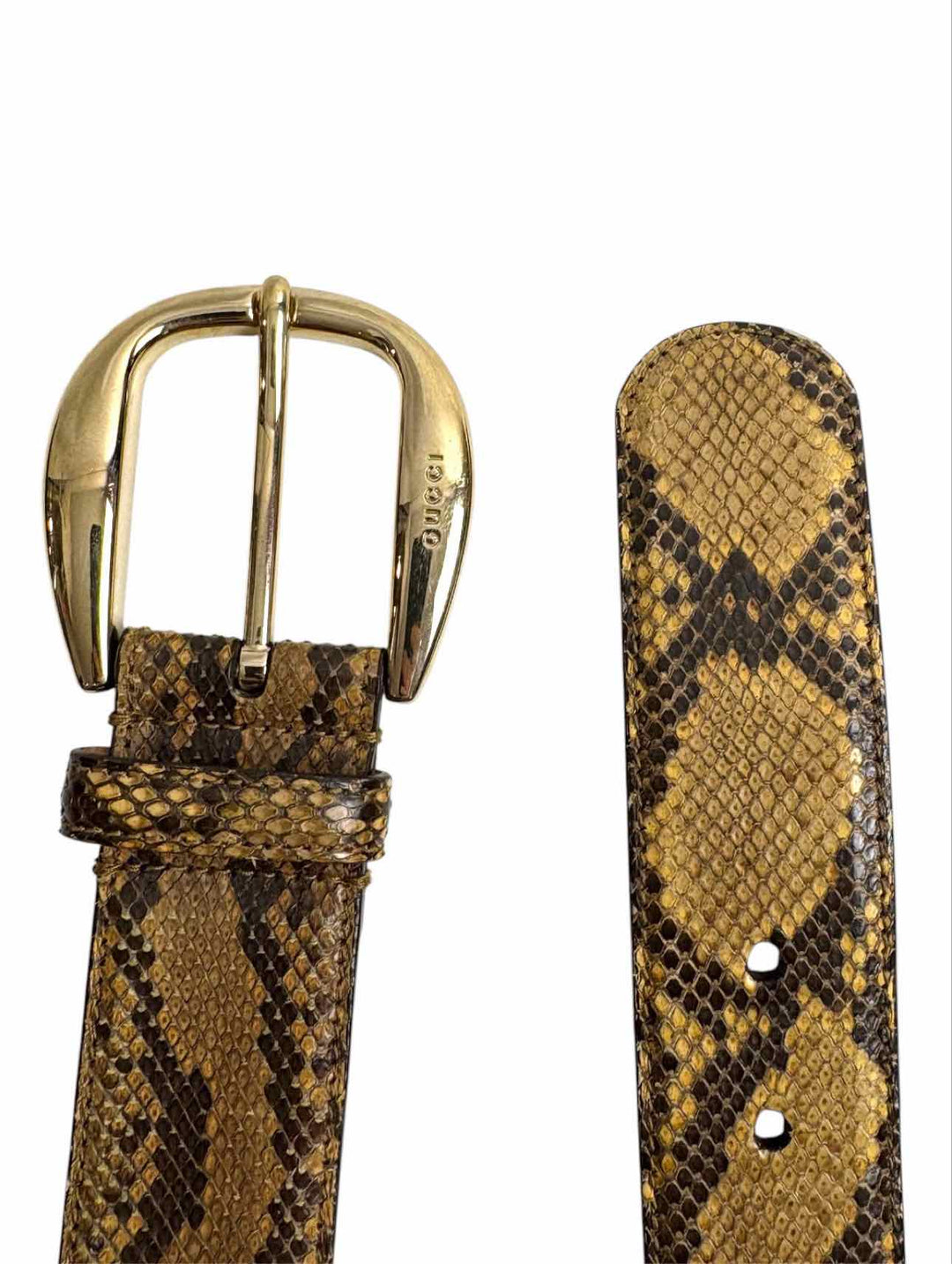 Gucci Size 34 Snakeskin Leather Logo Buckle Belt