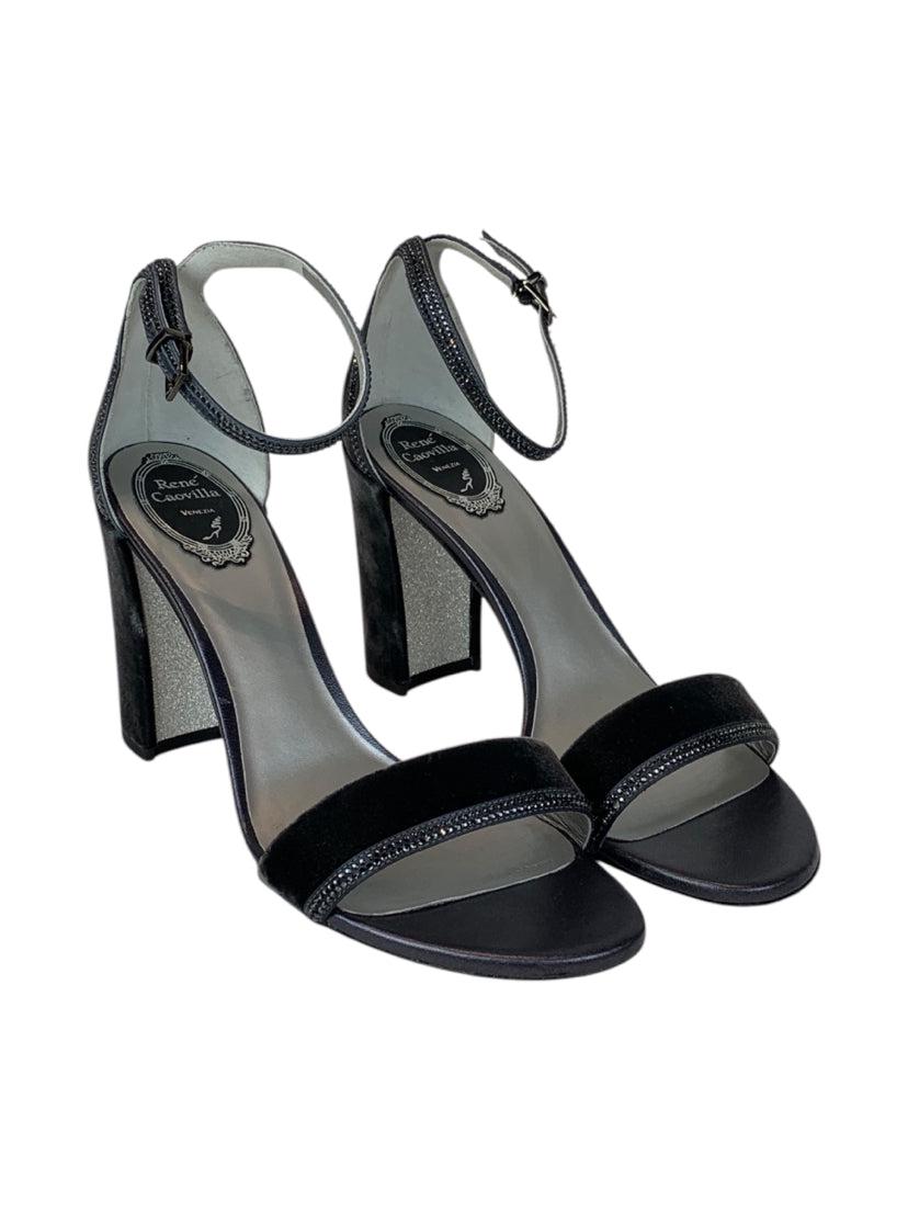 Rene Caovilla Size 40.5 Ankle Strap Chunky Heel Sandal