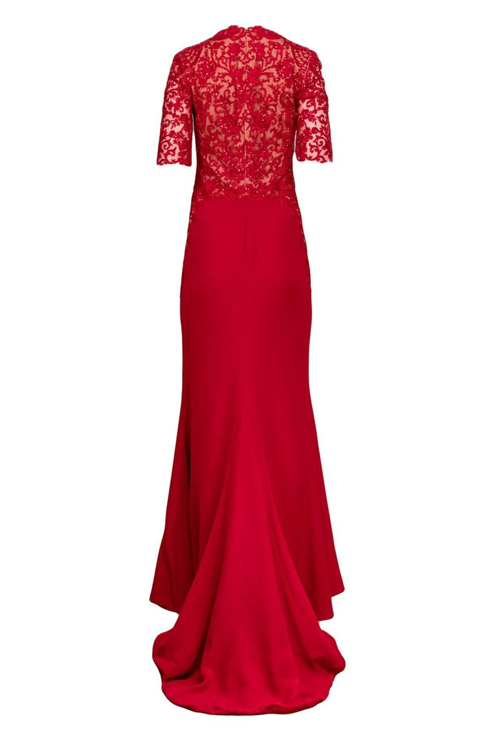 Reem Acra Size 8 Beaded Lace Short Sleeve Silk Dress
