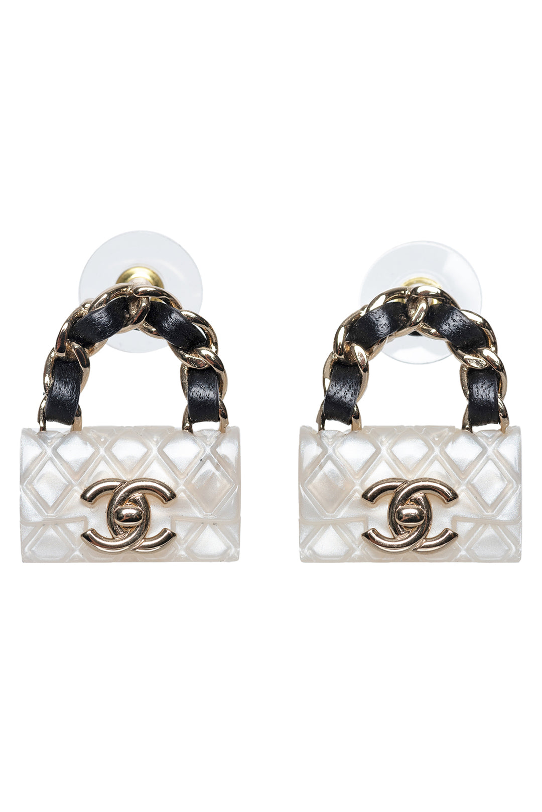 Chanel Size OS Resin + Leather Turnlock Flap Bag Earrings