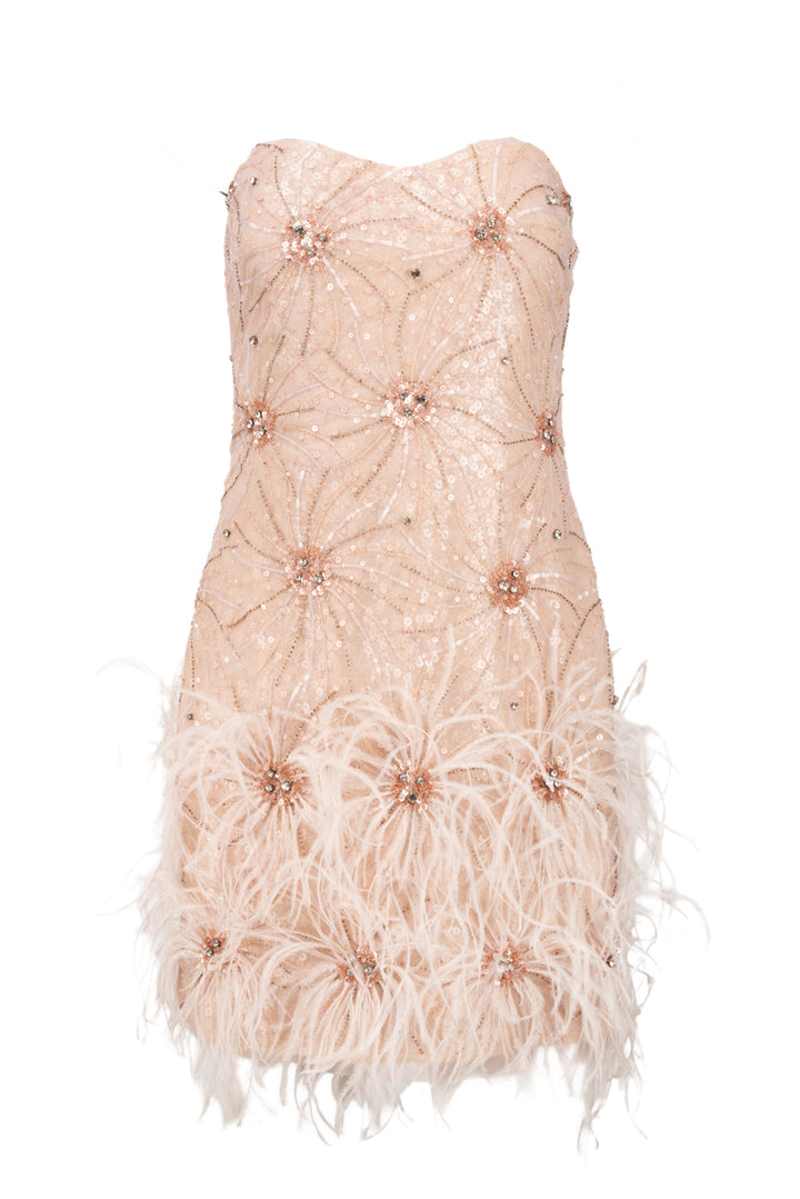 Badgley Mischka Size 6 Sequin & Feather Embellished Mini Dress