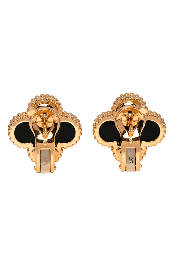 Van Cleef & Arpels 2023 18K Yellow Gold & Black Onyx Vintage Alhambra Earrings