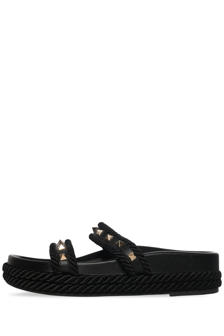 Valentino Size 37 Rockstud Leather Slide Sandals