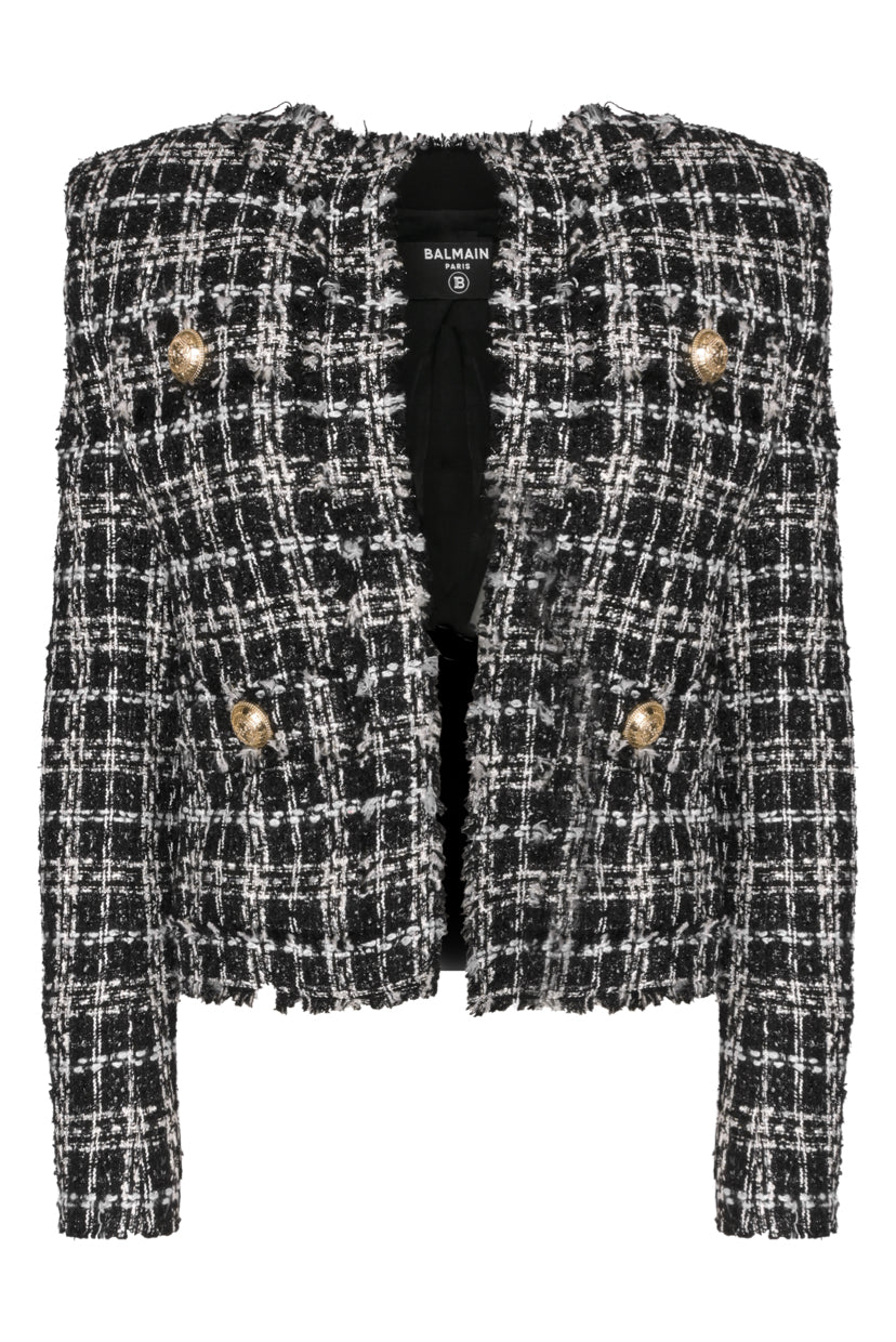 Balmain Size 34 Lurex Tweed Cropped Jacket