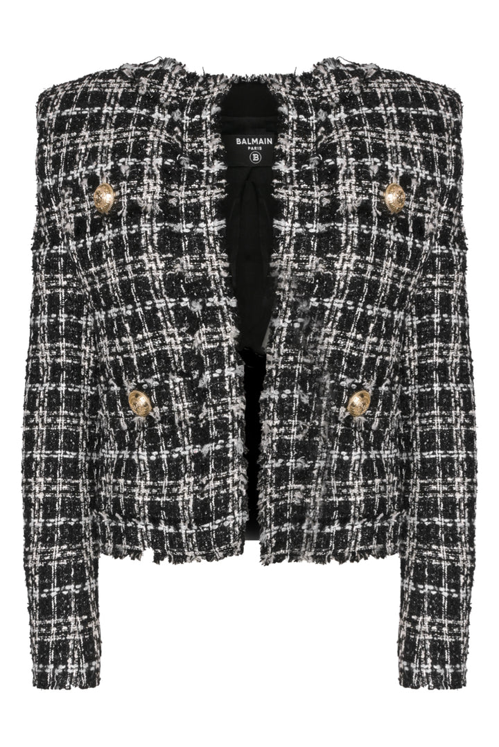 Balmain Size 34 Lurex Tweed Cropped Jacket