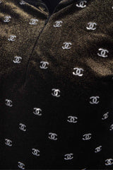 Chanel Size 36 Sequin CC Logo Velvet Half Zip Top