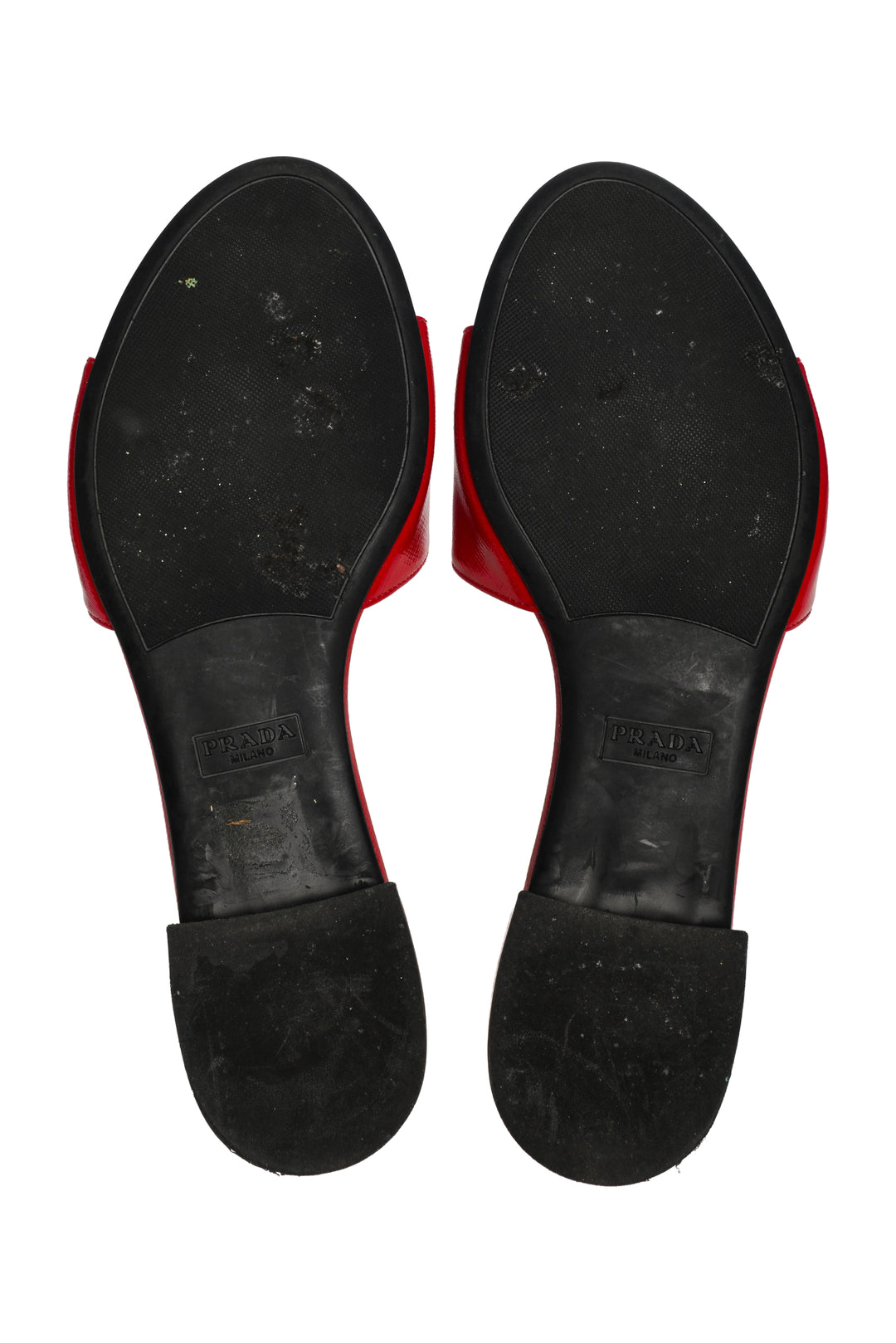 Prada Size 37.5 Saffiano Patent Leather Logo Slides