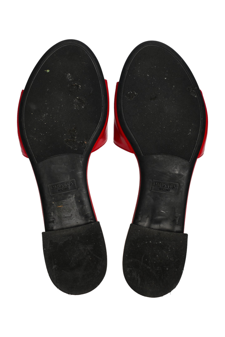 Prada Size 37.5 Saffiano Patent Leather Logo Slides