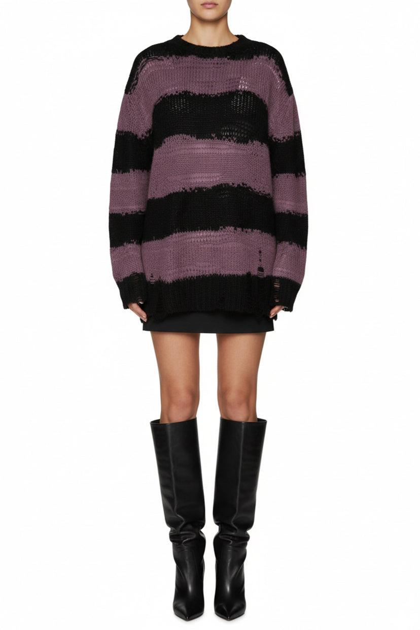 Acne Studios Size S Black & Purple Distressed Sweater