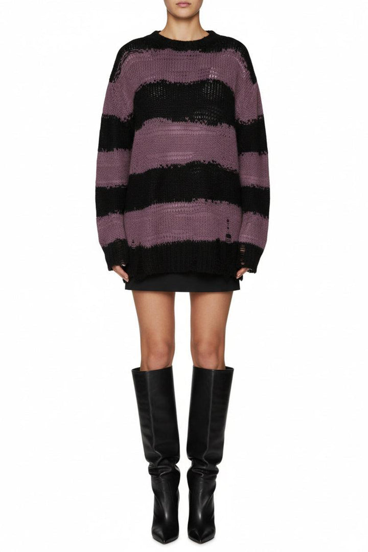 Acne Studios Size S Black & Purple Distressed Sweater