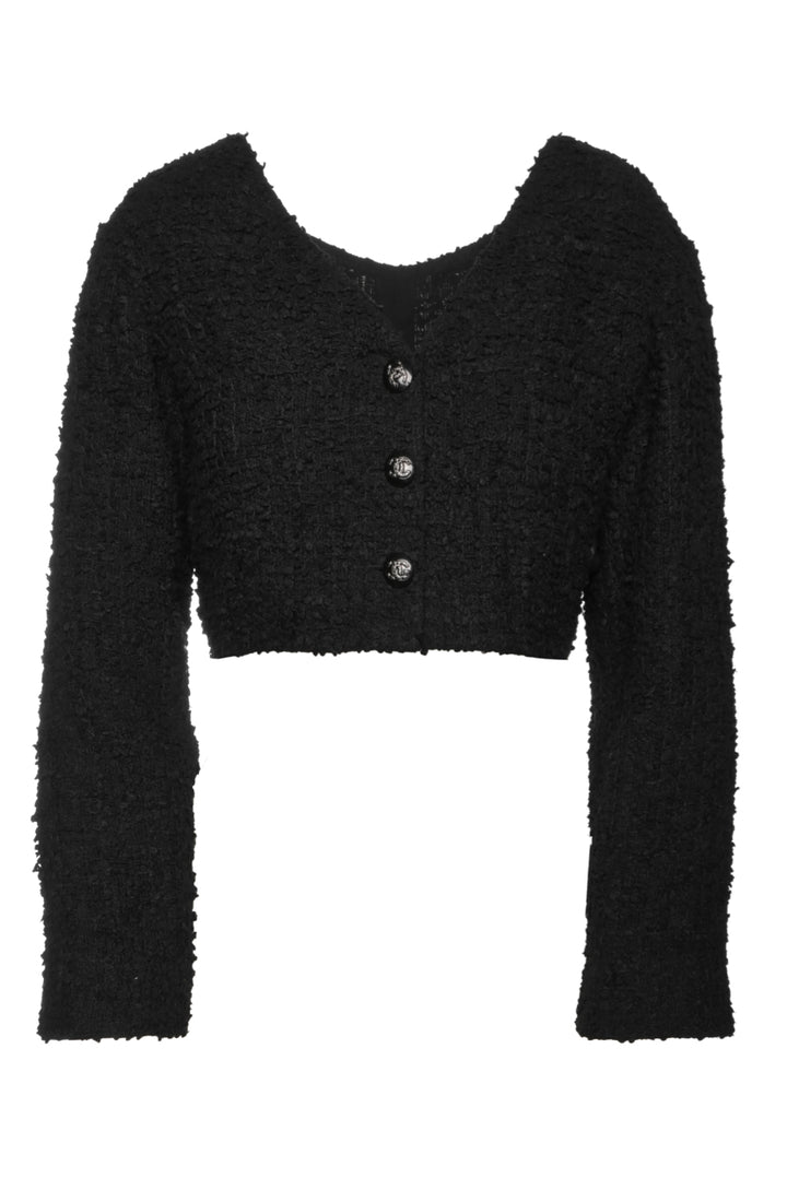 Chanel Size 36 2021 Tweed Tie Front Cropped Long Sleeve Top