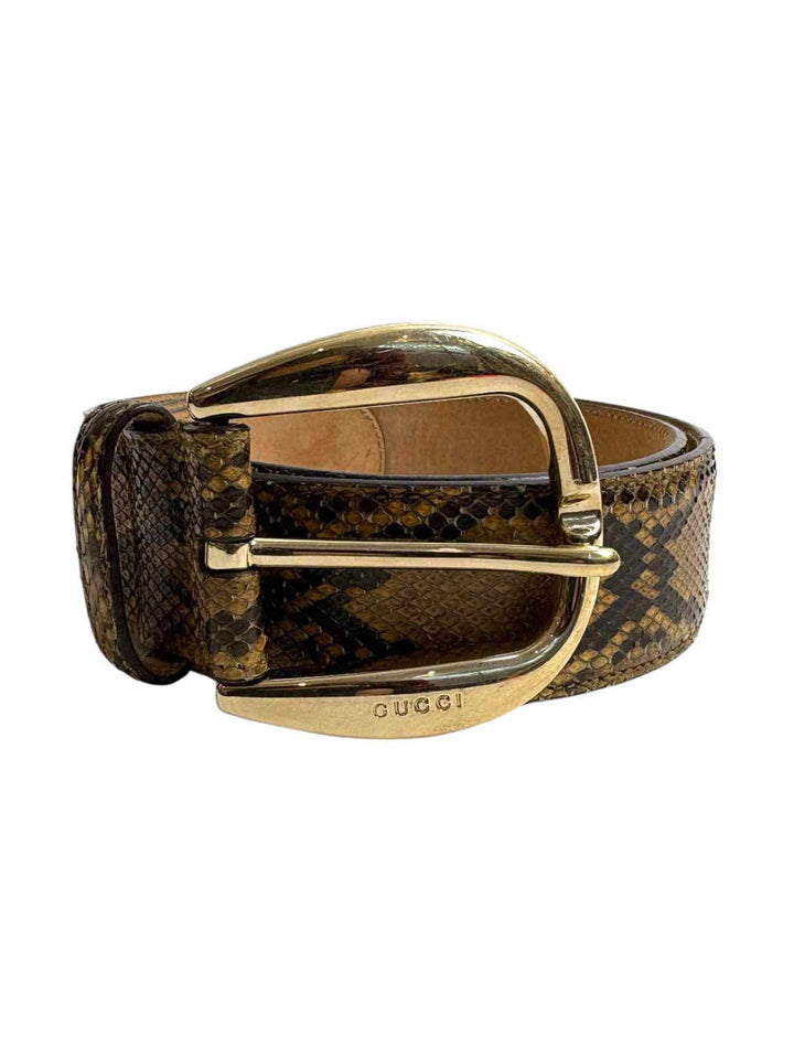 Gucci Size 34 Snakeskin Leather Logo Buckle Belt